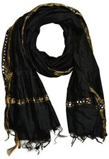 Women Silk Dupatta Mirror Work Dupatta Chunni with Plastic Mirror Border Black