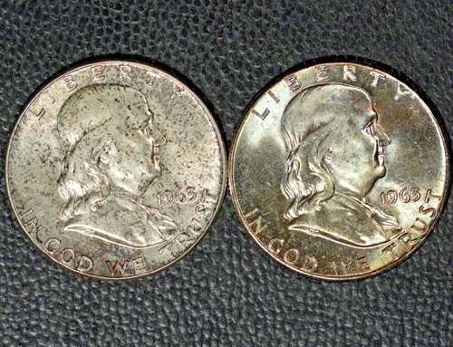 1963 & 1963-D Franklin Half Dollars,  Choice BU, toned, 2 coins