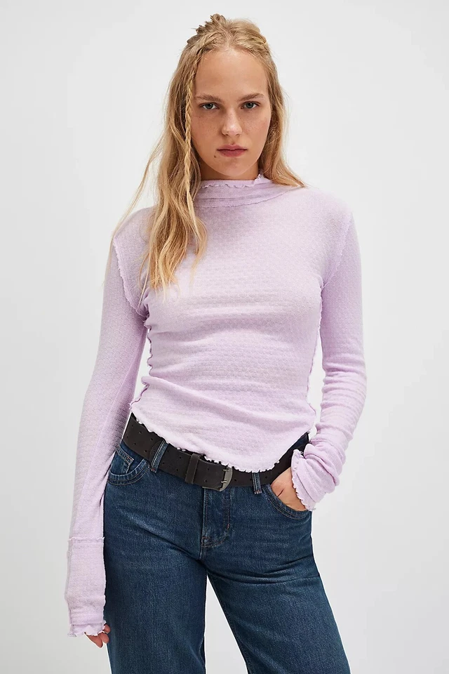 Free People We The Free Sara Pointelle Turtleneck Orchid Lilac Medium NWT $48 - Image 2 of 4