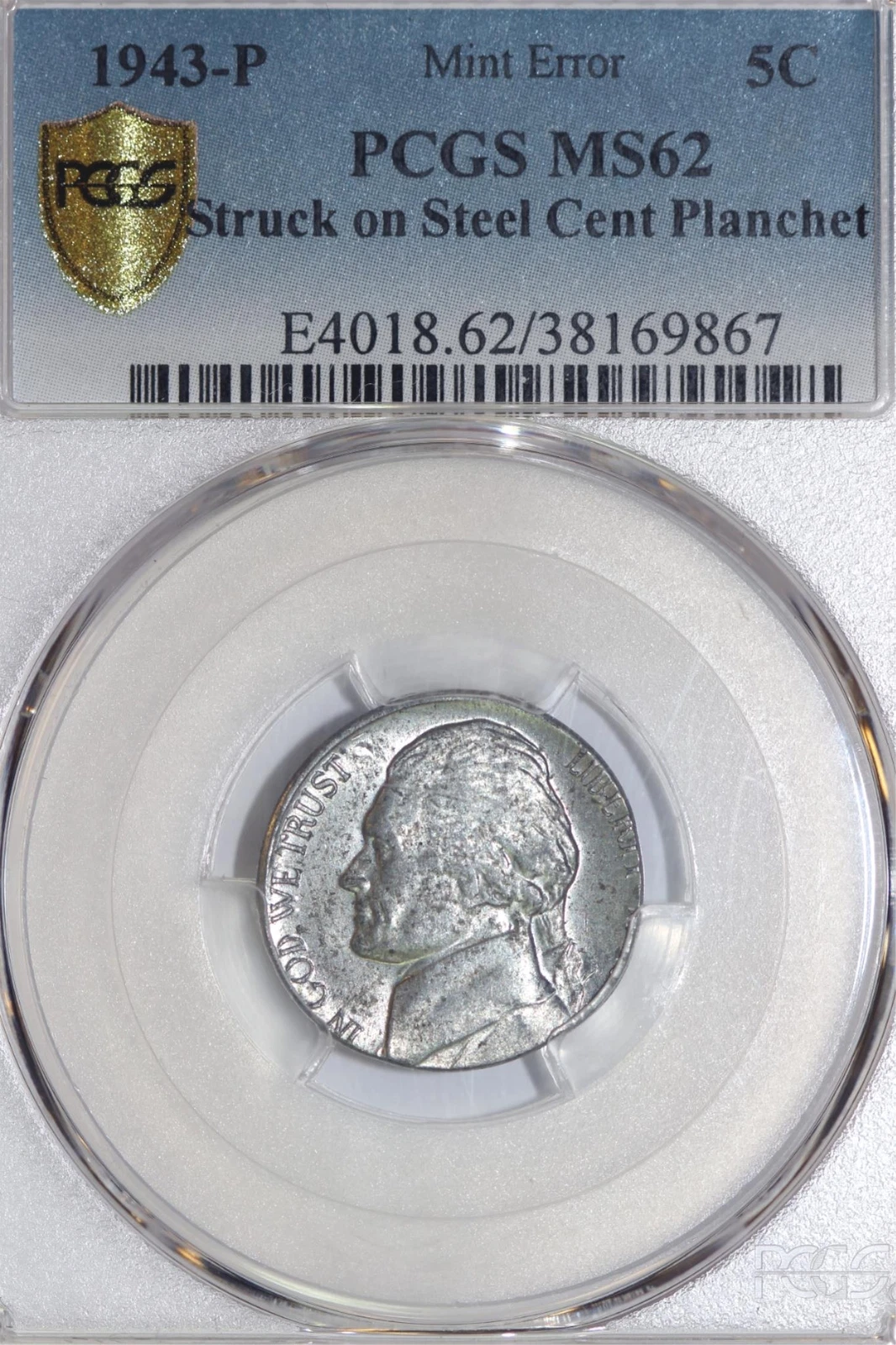 Mint Error 1943-P Jefferson War Nickel Struck on Steel Cent Planchet (38169867)
