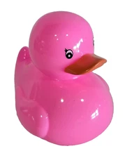 LARGE FAB FINDS RUBBER DUCK COLLECTIBLE BUBBLE GUM PINK  SHIMMER JEEP 6"X5"