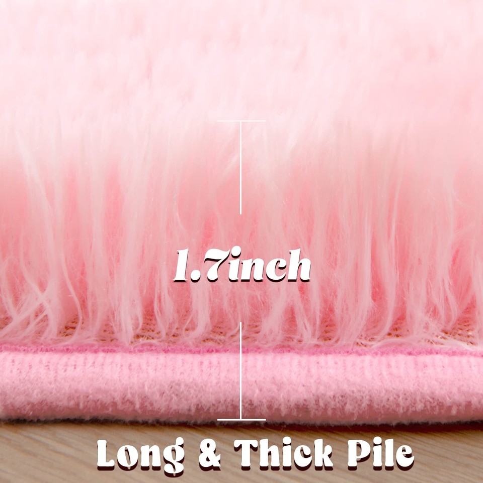 Pink Round Rug 4x4 Feet Fluffy Soft Area Rugs for Girls Room Princess