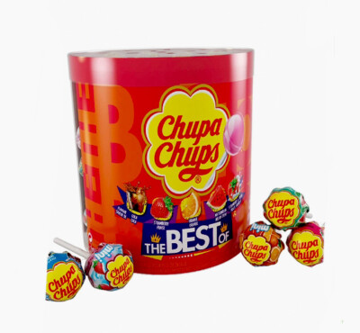 Chupa Chups Candy, Lollipops Drum Display, 60 Count, 5 Assorted