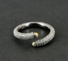 Ring Silver Darkened Texture Gold Vermeil over Sterling Accents Size 6.25 Wrap