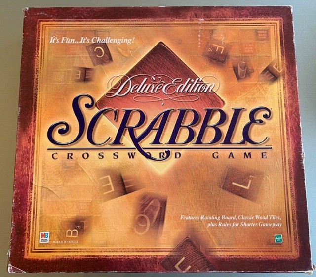 Vintage Scrabble Deluxe Crossword Game 1999 Turntable Maroon Wood Tiles 