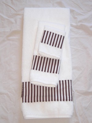 Bath Hand Towel Wash Cloth White Brown Vertical Stripe Everyday 3 Pc Last Set Ebay