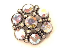 Aurora Borealis Colorful 28mm Vintage Rhinestone Button Silver Toned Metal