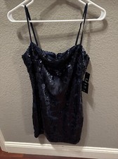 NWT Women's Sz Medium Lulus Keyla Navy Blue Sequin/Spaghetti/Bodycon MiniDress. 