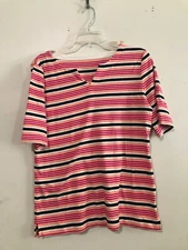 Talbots Size M Multiple Pink Cream Coral Black Top Blouse Women 100% Cotton