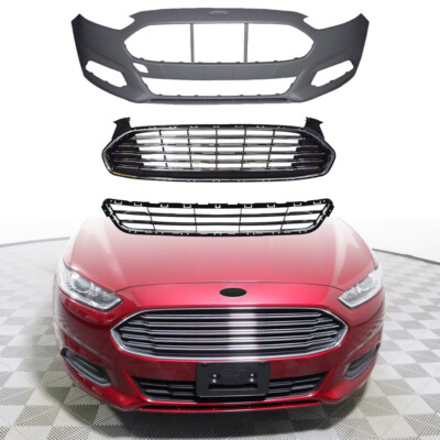Front Bumper Cover & Front Upper and Lower Grille For 2013-2016 Ford Fusion