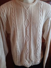 Cable Knit Crew Neck Men's Sweater Regular Fit Color Cream Size Large Regular