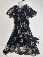 Whimsygoth Earth Fairy Dress Waist Tie High Low Maxi Floral Sheer Faux Wrap 2X