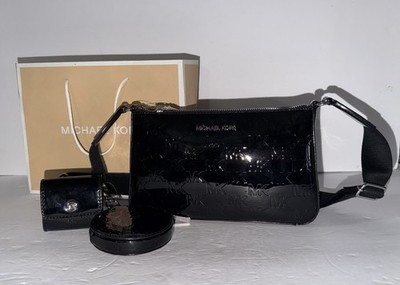 Michael Kors Jet Set Small Patent Logo Debossed Crossbody MK Bag w/ Airpod Case