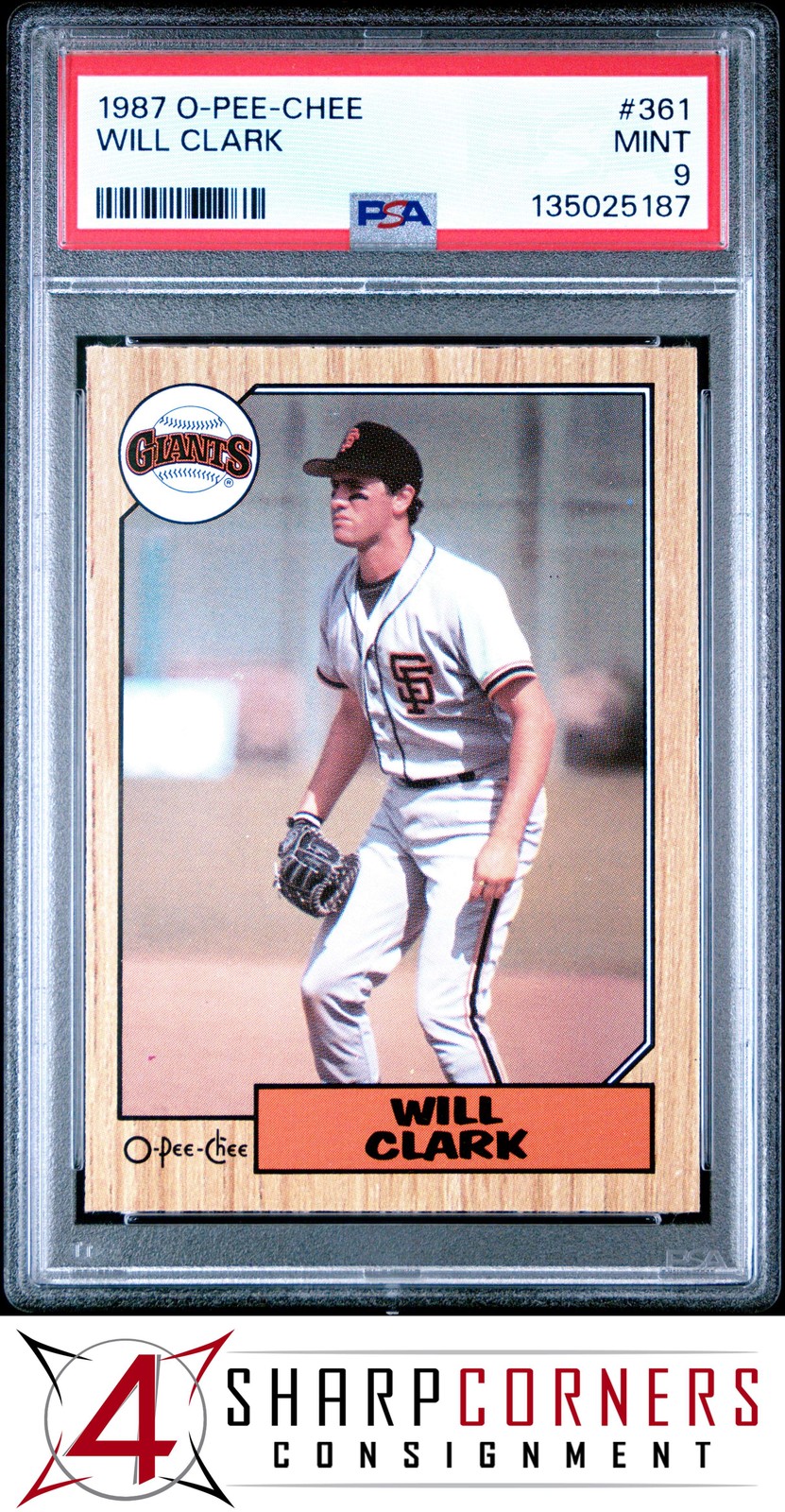 1987 O-PEE-CHEE #361 WILL CLARK RC GIANTS PSA 9