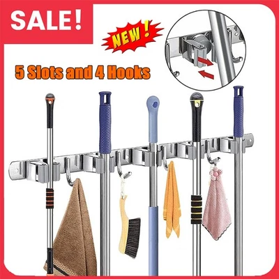 Broom Holder Mop Hanger Wall Mounted Kitchen Storage Rack Organizer Hook
