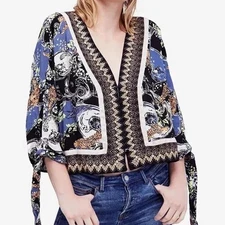 Free People Catch Me if You Can Tie Sleeve Geometric Cheetah Print Top  M