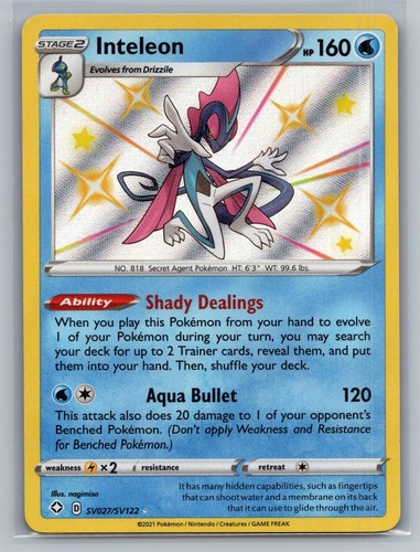 Inteleon SV027/SV122 Shiny Rare Shining Fates Shiny Vault Pokemon Holo Near Mint