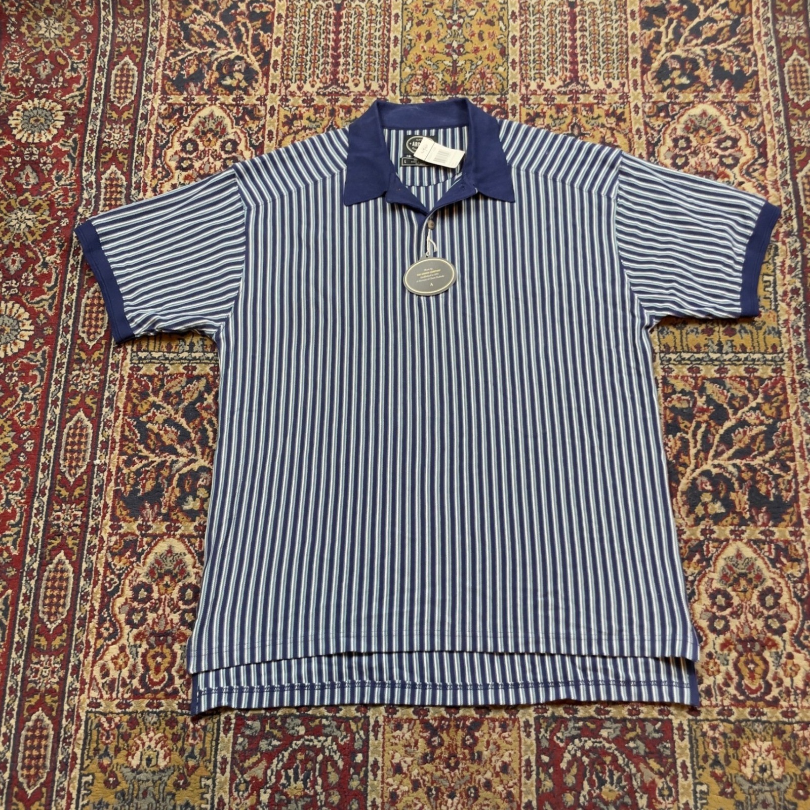 VTG 90s 00s DS NWT Arrow Classic Archive Blue Striped Short Sleeve Polo Shirt L