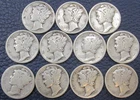 1937 Mercury 90% Silver Dimes - Lot Of 11 Mint and Condition Vary a