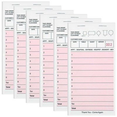 6 Pack Server Note Pads, Pink Guest Checks Books for Servers, Server Pads, Total