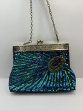 Womens Clutch Bags Beaded Sequin Peacock Evening Bag Party Wedding Purse handbag