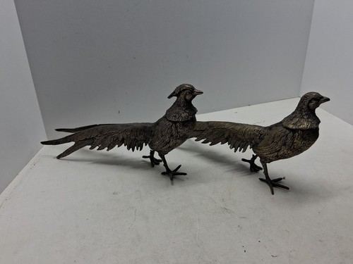 Vtg ITALY Metal Pheasant Bird Figurines Male/Female Pair   11.5" Long