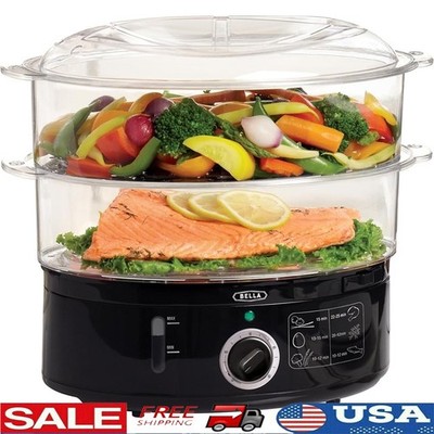 Electric Food Steamer Rice Cooker Two Tier Stackable Auto Shutoff Water Level US