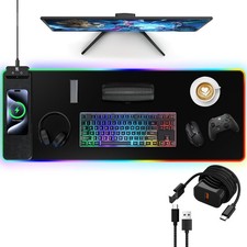 RGB Gaming Mouse Pad with Fast Wireless Charger, LED Extended Desk Mat, Home ...