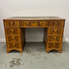 Vintage Twin Pedestal Writing Desk – Leather Inset Top