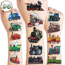 Train Temporary Tattoos - 96PCS Pre-Cut Sheets for Transportation Party Favors