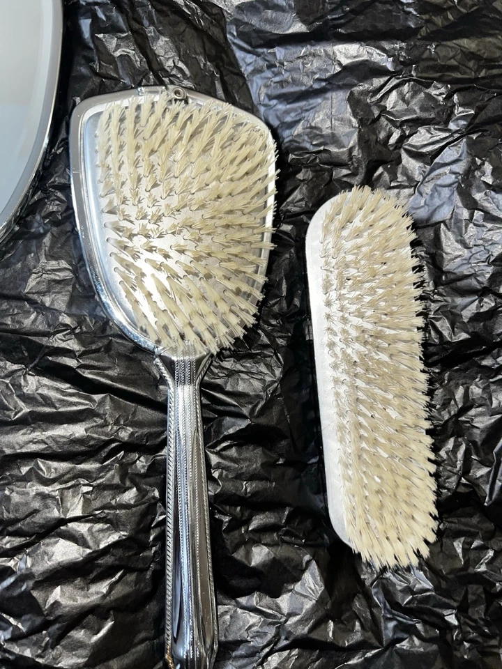 Antique Vintage 3pc Vanity set Green faux Guilloche Dressing Table Set 1950s! - Image 4 of 4