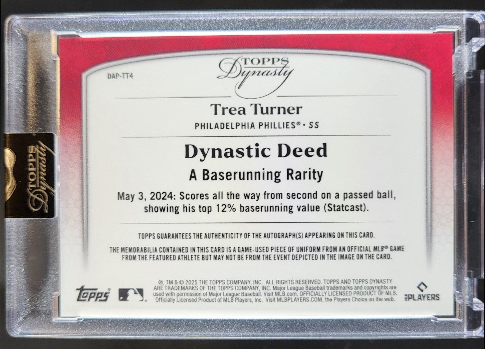 2025 Topps Dynasty Trea Turner Auto Patch /10 MEM Phillies RK2 view 2