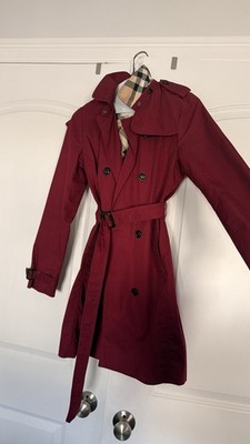 Burberry Kids Burgundy Belted Trench Coat Mid-Length Button Long Sleeve