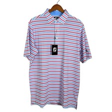 FootJoy Mens ProDry Striped Golf Polo Shirt Pink Blue White Large Stretch 100