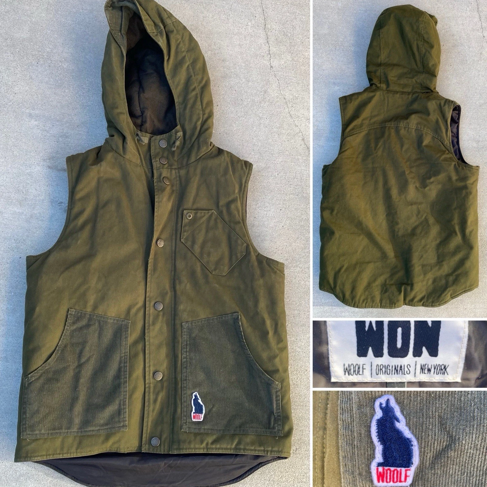 Woolf Originals Hooded Utility Vest Olive Workwear Field Jacket Mens S Gorpcore