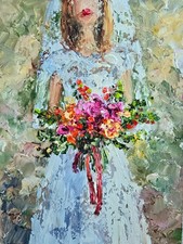 Bouquet da sposa dipinto ad olio 15x20 cm fiori da sposa dipinto olio su cartone