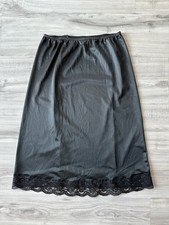Vintage Interludes Fancy Lace Hem Nylon Half Slip Black Size S USA 23.5  Long