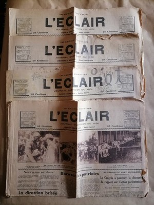Lot of 4 newspapers L'ECLAIR Quotidien du Midi 17 July & 12 13 14 August 1933