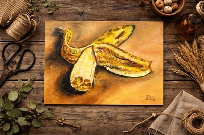 Peeled Banana Painting 11x14 Still Life Acrylic Art