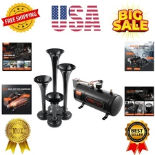 4 Trumpet Air Horn Kit, 150dB Train Horns for Pickup Trucks, 12V 120 psi Air ...