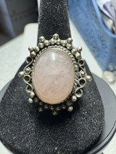 Vintage Rose Quartz Sterling Silver Ring Size 9