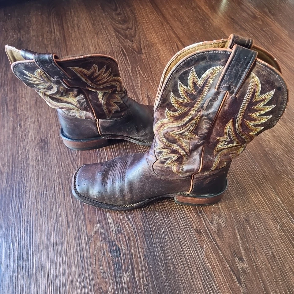 Botas de Vaquero Tony Lama Para Hombre Talla 8.5D Cuero Puntera Cuadrada Marrón Hechas en EE. UU. Foto 2 de 4
