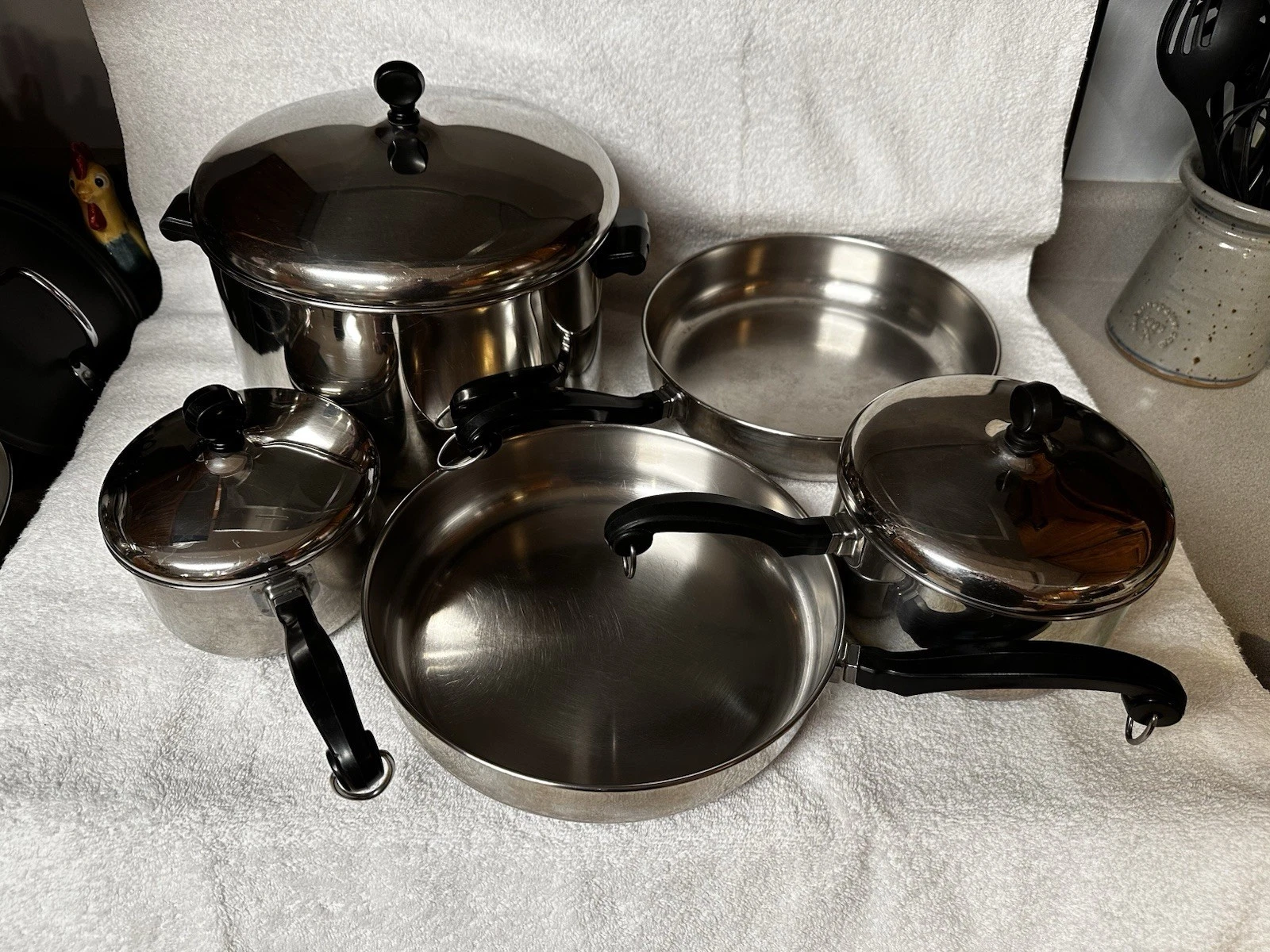 Farberware VTG 8 Piece Cooking Set Alum Clad SS Pots Pans Skillets Lids 8 Qt