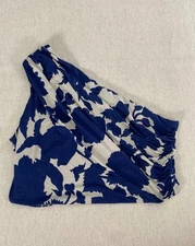 H&M Cropped One Shoulder Top Womens Extra Large Cream Blue Floral Side Ruched