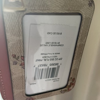 Coach Zip Card Case CAU45 Sand Multi Floral Coated Canvas & Leather NWT$118