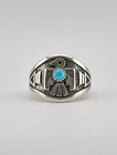 Vtg Fred Harvey Style Sterling Silver Turquoise Thunderbird Stamped Band Ring