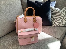 🩷NWT COACH Powder Pink Rowan Large Bag Signature Canvas w/Charm & Cosmetic Case