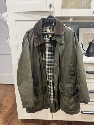 Barbour A200 Vintage Waxed Border Jacket Dark Green/Brown, C52 132cm