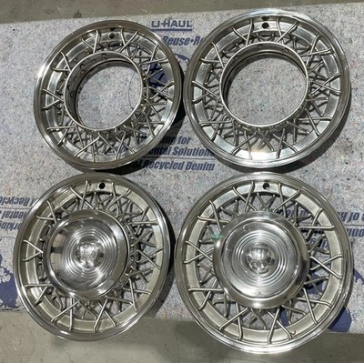 (4) 1950-1955 Oldsmobile OEM Wire Wheel Hubcaps w/2 center caps 51 52 ...