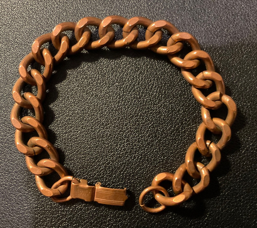 Solid Copper Cuban Curb Link Vintage Bracelet Fold Over Clasp 8”